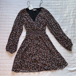 Gianni Bini Black Floral Long Sleeve Dress